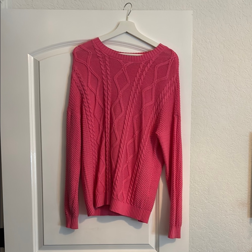 Hollister Pink Cable Knit Crew Neck Sweater